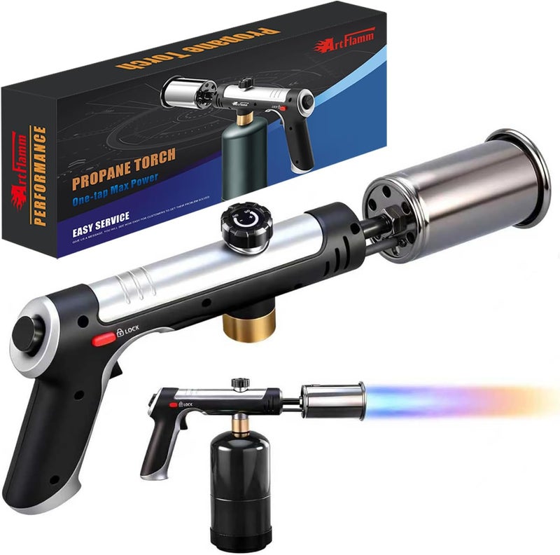 ARTFLAMM Propane Torch with Safety Lock, Adjustable Kitchen Flamethrower Gun With One-Touch Max Fire, Cooking Blow Torch for Grill, Charcoal Ignition, Weeding & Snow Removal(Tank Not Included) - Image 1